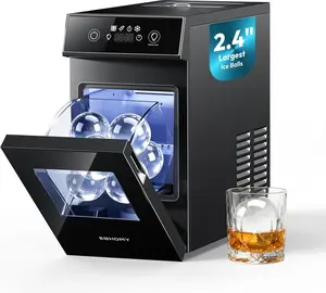 EUHOMY Countertop Sphere Ice Maker Machine, 2.4" Crystal Clear Ice Balls, 2 Ice Spheres in 60 Mins, 48 Pcs Daily Output, 8-Hour Timer & Self-Cleaning Function, Round Ice Cube Maker Perfect for Whiskey and Bourbon