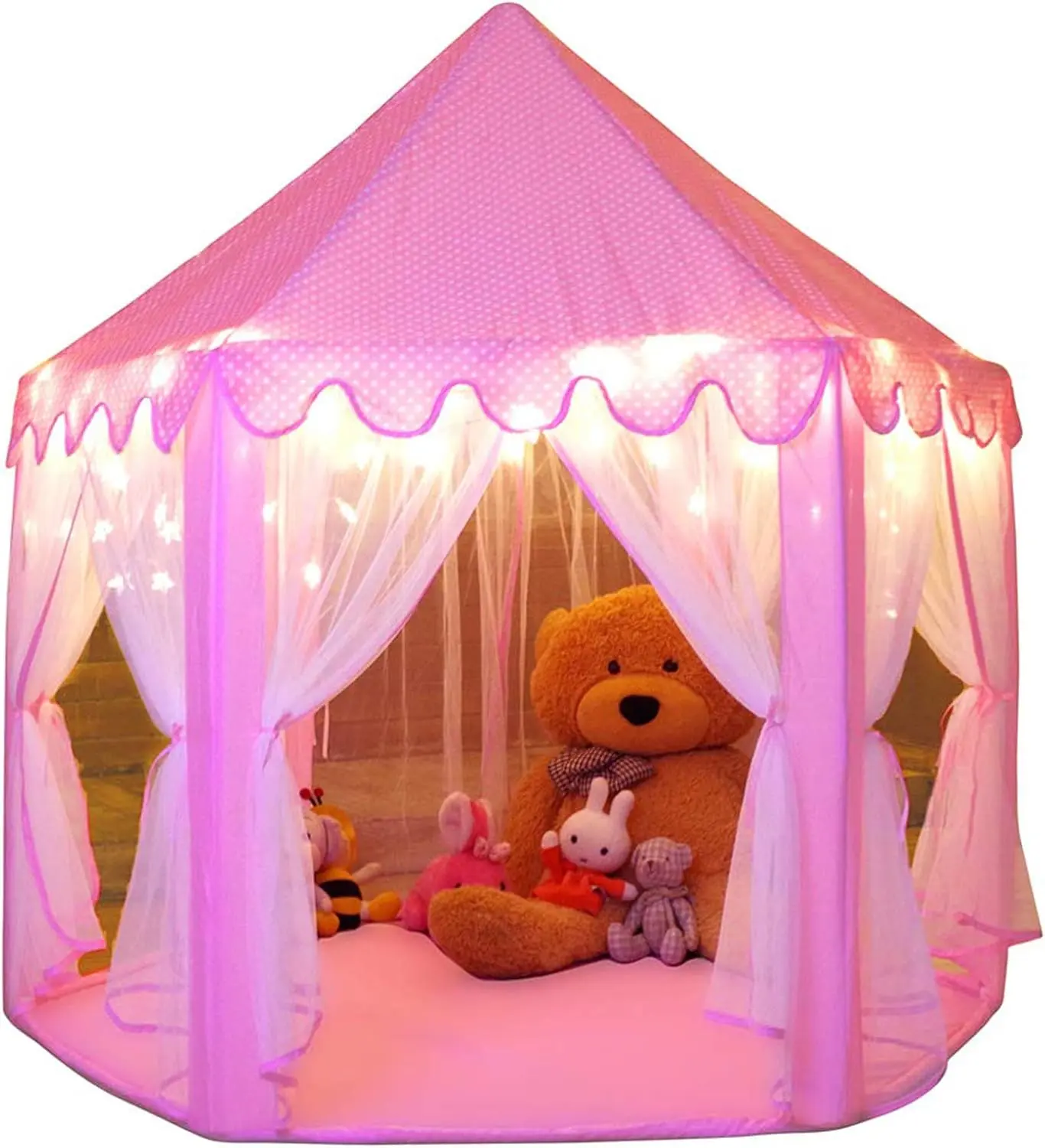 Pink Princess Castle Toddler Tent for Girls, Large Indoor-Outdoor Playhouse Fort with Free Star LED Lights, Ages 2-6, Kids Toy & Aesthetic Room Decor Secret Space, Ages 4-6