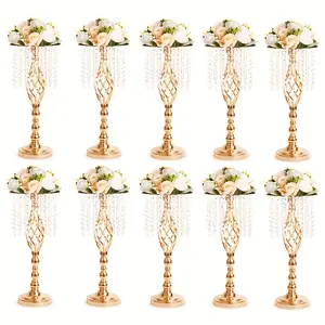 2/10 Pieces Gold Metal Vase Crystal Stand Wedding Table Centerpiece Party Dinner Event Restaurant Hotel Decoration New Year