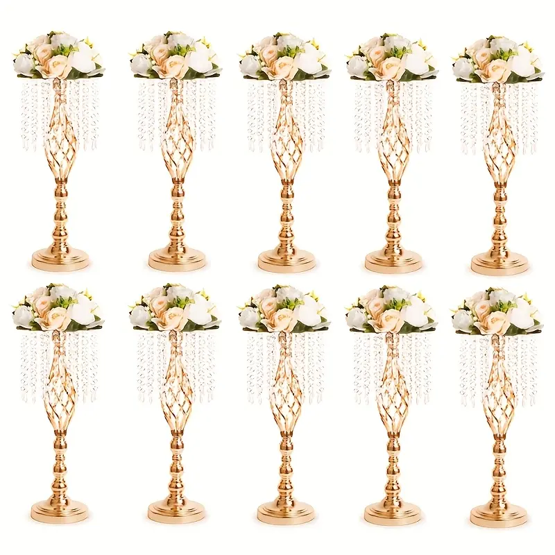 2/10 Pieces Gold Metal Vase Crystal Stand Wedding Table Centerpiece Party Dinner Event Restaurant Hotel Decoration New Year