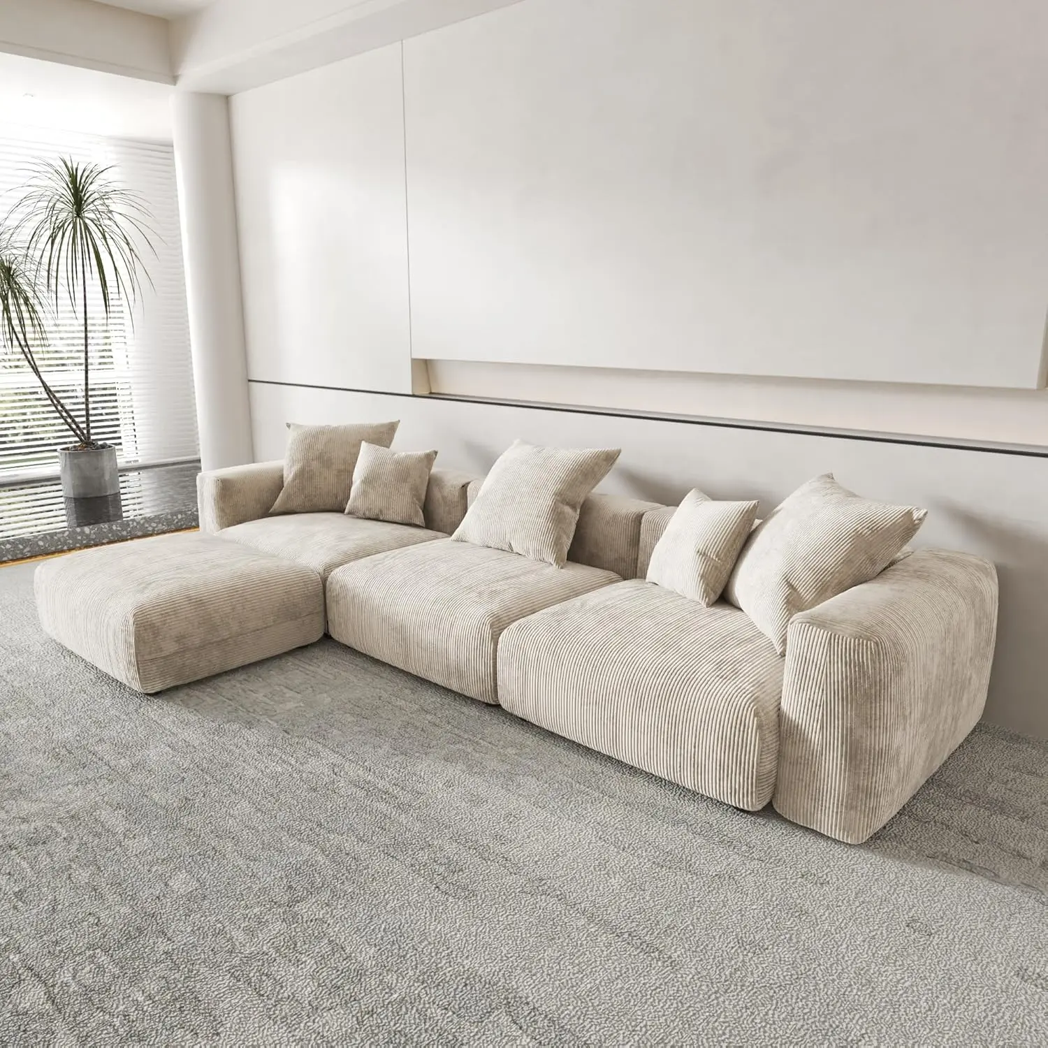 【Father's Day Gift】【3 Packages】Karlhome 141 Inch & 111 Inch Chenille Deep Seat Loveseat Sofa, Stylish Compact Creamy Cloud Design for Living Room & Bedroom Small Spaces Home Furniture