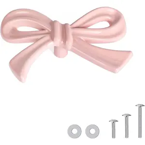8 Pack Pink Bow Dresser Knobs Large Decorative Cabinet Drawer Pull Handles for Girls Bedroom and Nursery Room Decor