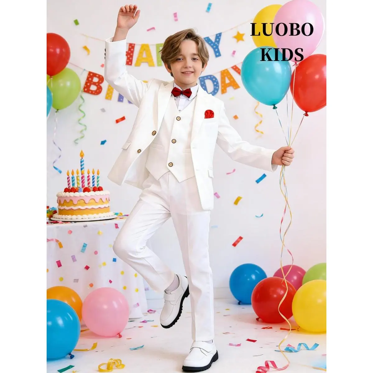 4-piece boys' suit set - perfect gift for boys, toddlers, teenagers, children, young adults, weddings, graduation ceremonies, church occasions, and more!Sizes ranging from 100 to 150 cm, formal slim-fitting boys' suit (shirt not included)!-24137