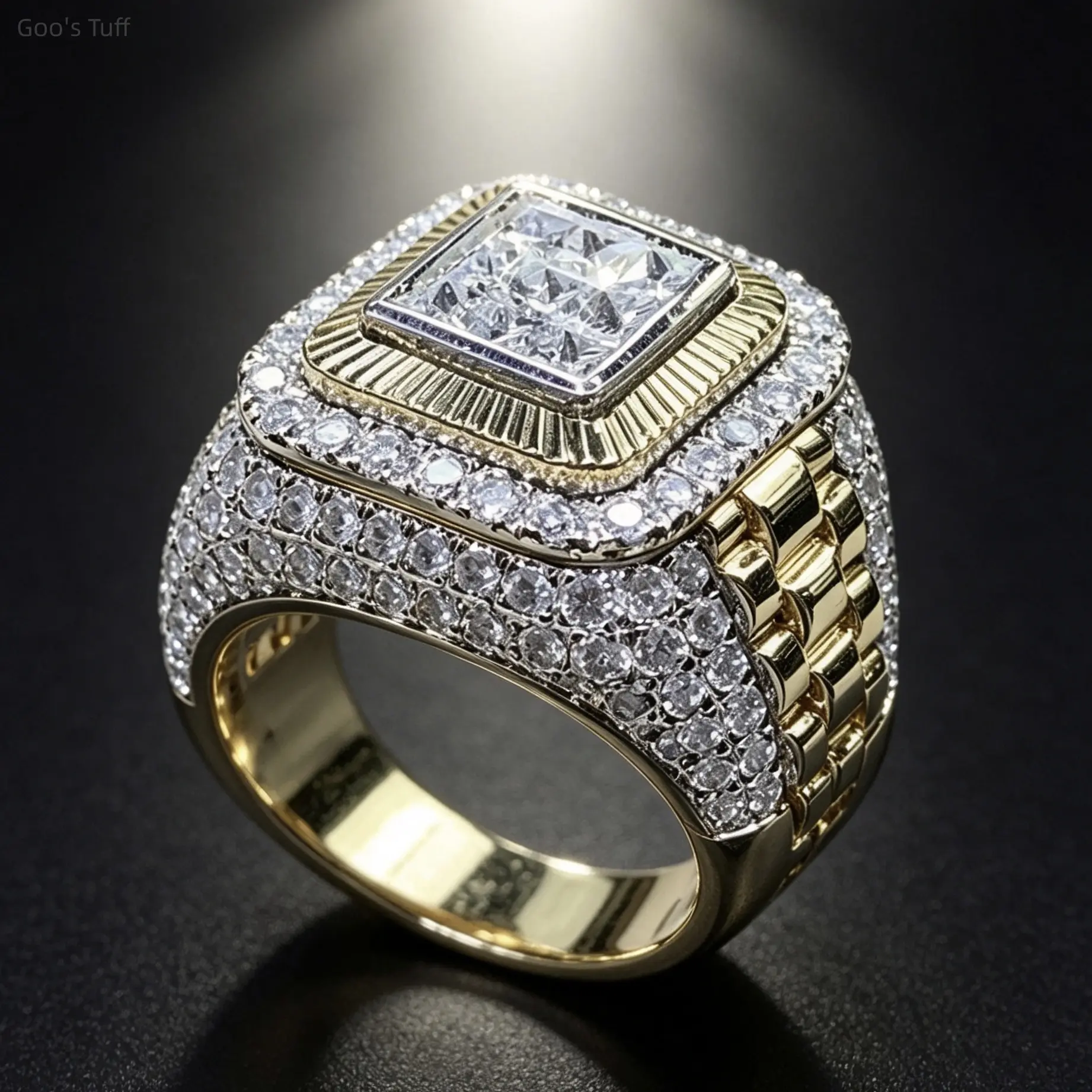 Men's Iced Out Diamond Ring - Viral European Trendy Brand Bold Shiny Statement Hip Hop Jewelry Band, Accessory for Street Dance, Club Outfits, Rings, Diamonds Ring, Exquisite Trendy Ring