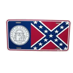 Georgia State Flag License Plate, Car Accessories, Vanity Plate - Lightweight Aluminum, Pre-Drilled holes, Easy Installation