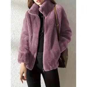 Drawstring jacket women's fur jacket, casual long sleeved zipper warm jacket, soft plush lining, very suitable for daily winter wearRAIMENTRY