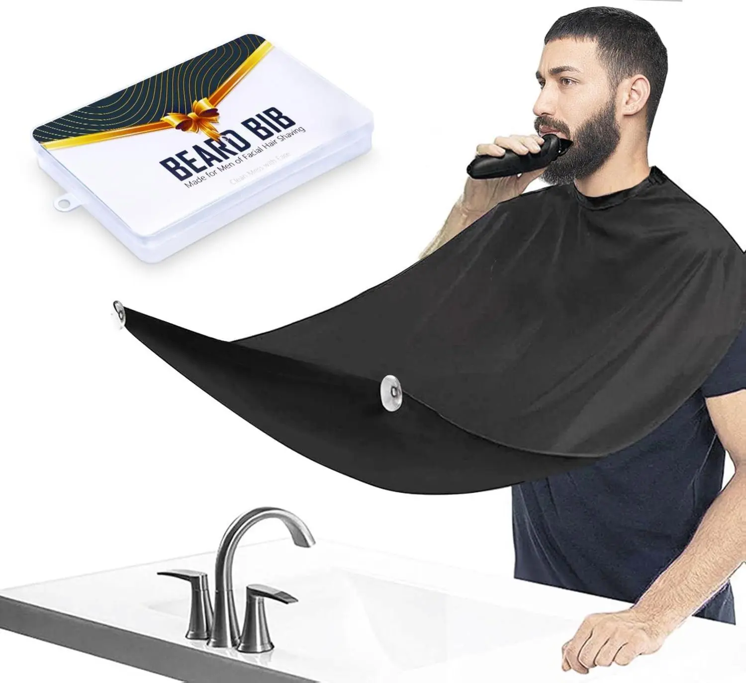 Beard Bib and Apron Catcher for Men Shaving and Trimming, Non-Stick Cape Grooming Cloth, Valentine's Day Gifts Hair Care Styling Black