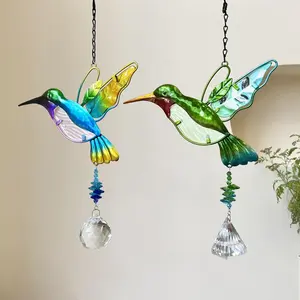 Hummingbird Sun Catcher, 1 Count Colorful Hummingbird Hanging Ornament, Hanging Decoration for Home Garden Party Wedding, Home Decor, Hangable