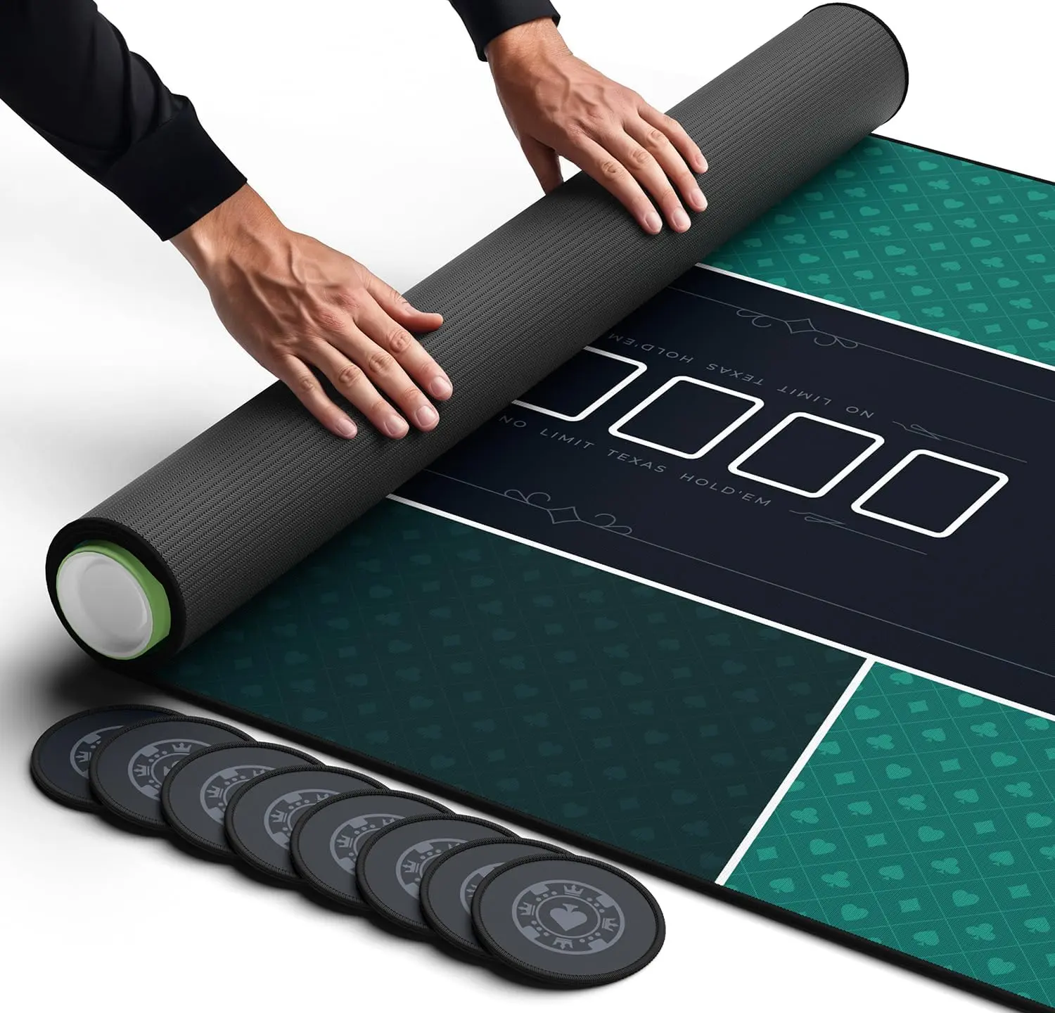Poker Table Topper Mat (70" x 30") - Green, Fits 6ft Folding Tables