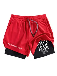 Men's Letter Print Sporty 2-in-1 Shorts, Summer Quick-Dry Breathable Gym Running Shorts, Fitted Multi-Pocket Design, Casual Wear, Athleisure Shorts, Athletic Wear Shorts