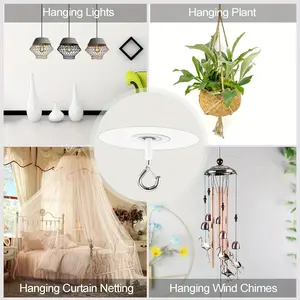 No-Drill Ceiling Hooks for Hanging Lights & Plants, Adhesive Hooks Compatible with Blind Drapery, Multi-Purpose Hooks for Home Decor