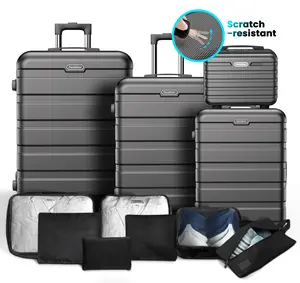 Famistar 11PCS Luggage Set, 4 Spinner Suitcases + 7 Packing Cubes, Hard Shell with Combination Lock, Black