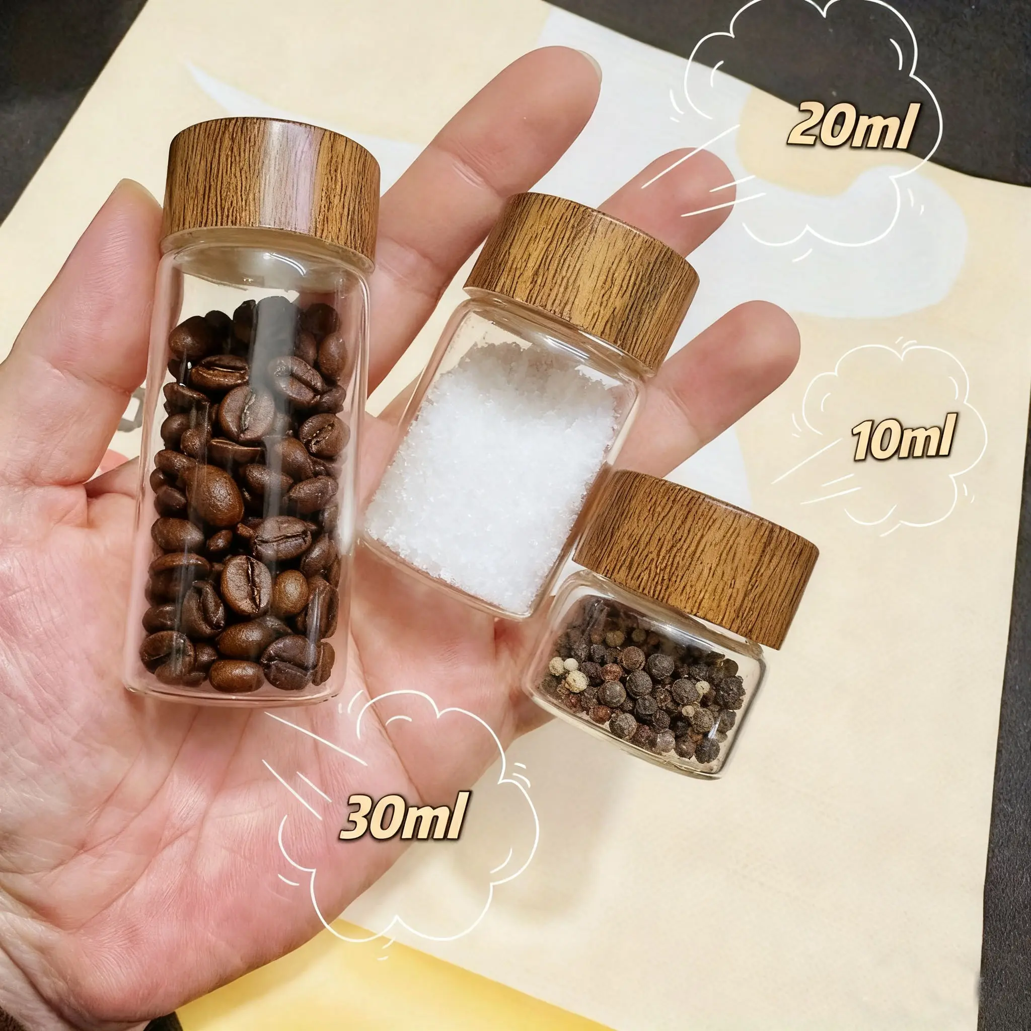 Portable Mini Glass Storage Bottles Set, Glass Spice Jar, Spice Containers, Refillable Jar, 3 glass bottles, Coffee And Sugar Container Set, Travel Picnic Camping Kitchen Organizer, Odorless Glass Container, Pill Dispenser