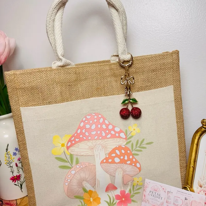 Women's Floral Canvas Tote Bag - Personalized, Synthetic, Casual, Roomy Fit, Open Top, Top Handle Custom Name Gift Bag