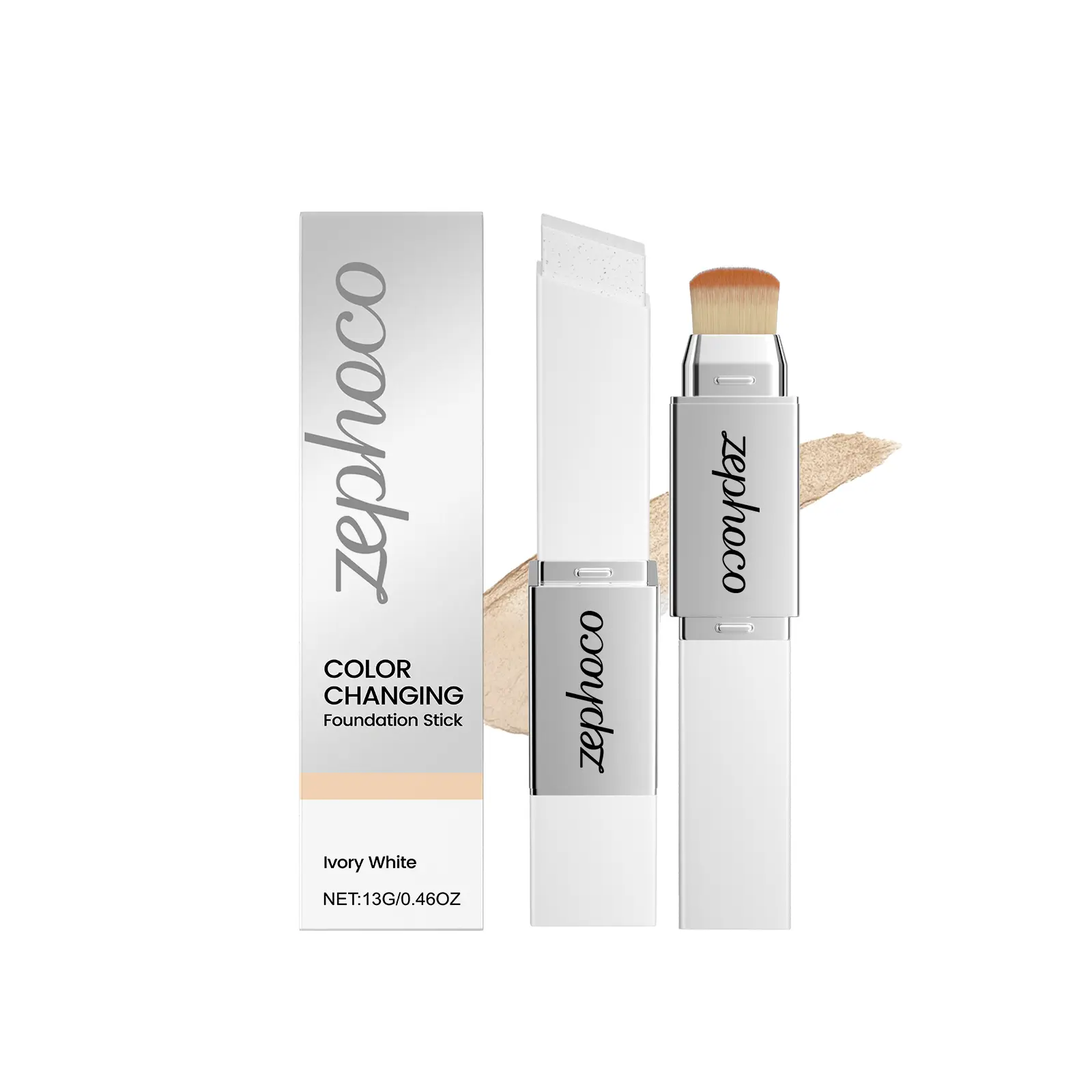 Zephoco Ivory White 2-in-1 Color-Changing Foundation Stick - Lightweight, Hydrating Moisturizer Cosmetic with Mineral Oil & Beeswax Blend, Flawless Non-Caking Light Coverage Natural Makeup for Moisture Boost