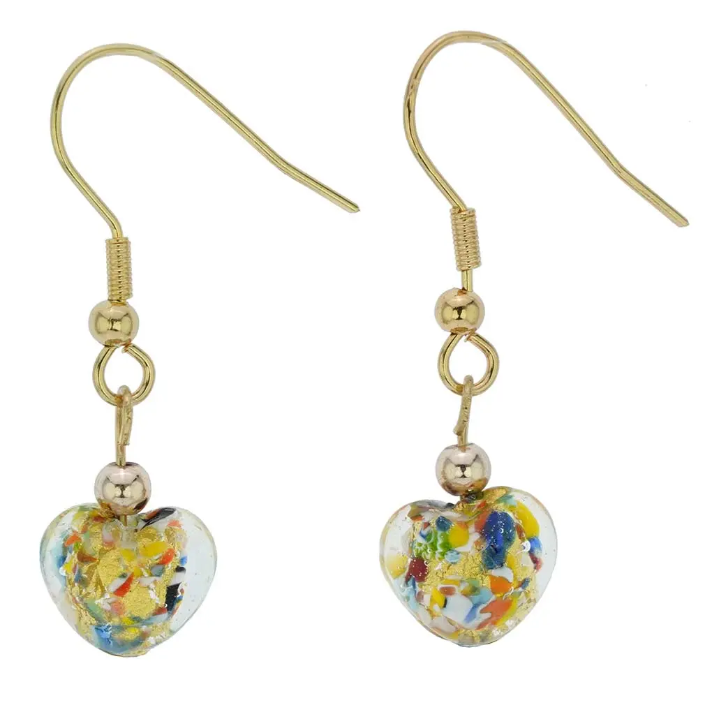 Glass Of Venice Small Murano Glass Heart Earrings - Multicolor Confetti