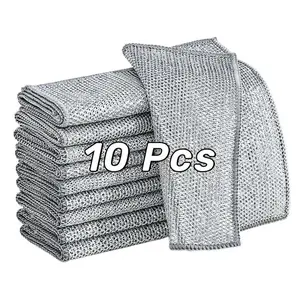 Wire Dishcloth, 10pcs Reusable Dishwashing Rag, Double-layer Dishcloth, Dish Towels Rags, Cleaning Cloths, Kitchen Cleaning Tool for Kitchen Sink, Pot, Pan