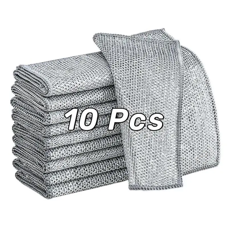 Wire Dishcloth, 10pcs Reusable Dishwashing Rag, Double-layer Dishcloth, Dishcloths For Washing Dishes, Dish Towels Rags, Dish Rags For Washing Dishes, Cleaning Cloths, Kitchen Cleaning Tool for Kitchen Sink, Pot, Pan