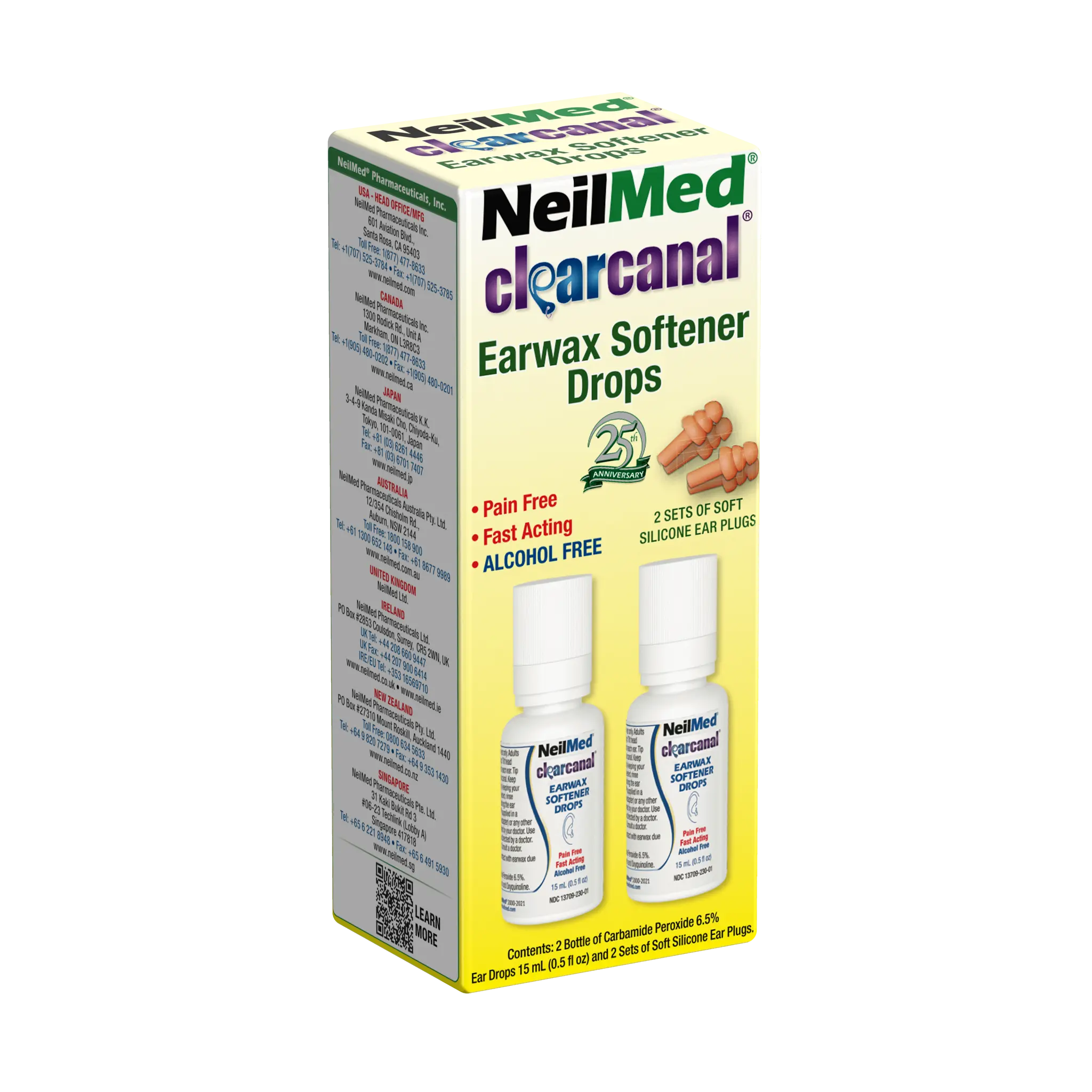 NeilMed ClearCanal Earwax Softener Drops - Pain-Free, Alcohol-Free & Fast Acting Ear Care with Silicone Ear Plugs, 2 Bottles, 15mL Each