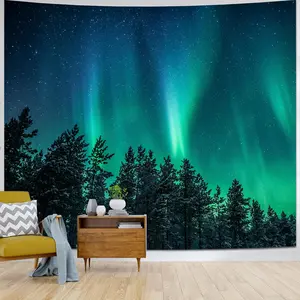 Atrippy Northern Lights Forest Wall Tapestry for Bedroom Living Room, Nature Starry Night Calming Aurora Borealis Wall Hanging, Winter Space Tapestry Ceiling Decor for Dorm Men 51"X60"