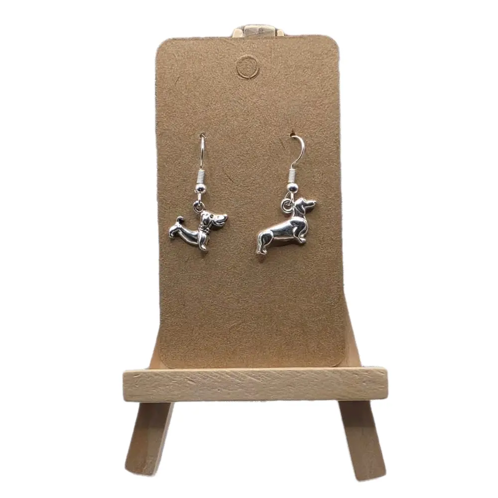 Women's Unisex Alloy Metal Dangle Dog Earrings - Polished Finish Dachshund Design, Silver Color, Fashionable Costume Jewelry Accessory, Perfect for Daily Wear, Ideal Gift