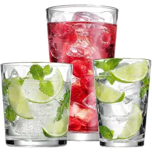 Set of 12 Elegant Everyday Stackable Drinking Glasses - Includes 4-17oz Highball Tumbler Glassware, 4-13oz DOF Rock Glasses, 4-7oz Juice Glasses for Mixed Drinks, Water, , .