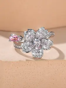 Fashion Flower Design Rhinestone Decorated Ring, Rose Flower Ring, Fashion Jewelry for Party, Daily Clothing Decor, Trendy All-match & Exquisite Jewelry for Birthday Gift