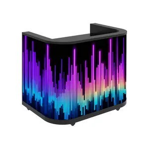 LED Curved DJ Booth, P2.5 GOB Indoor LED Digital Display Screen DJ Booth Table, Movable Standing LED Video Display Screen DJ Booth Facade with wheels, 170° Wide Viewing Angle