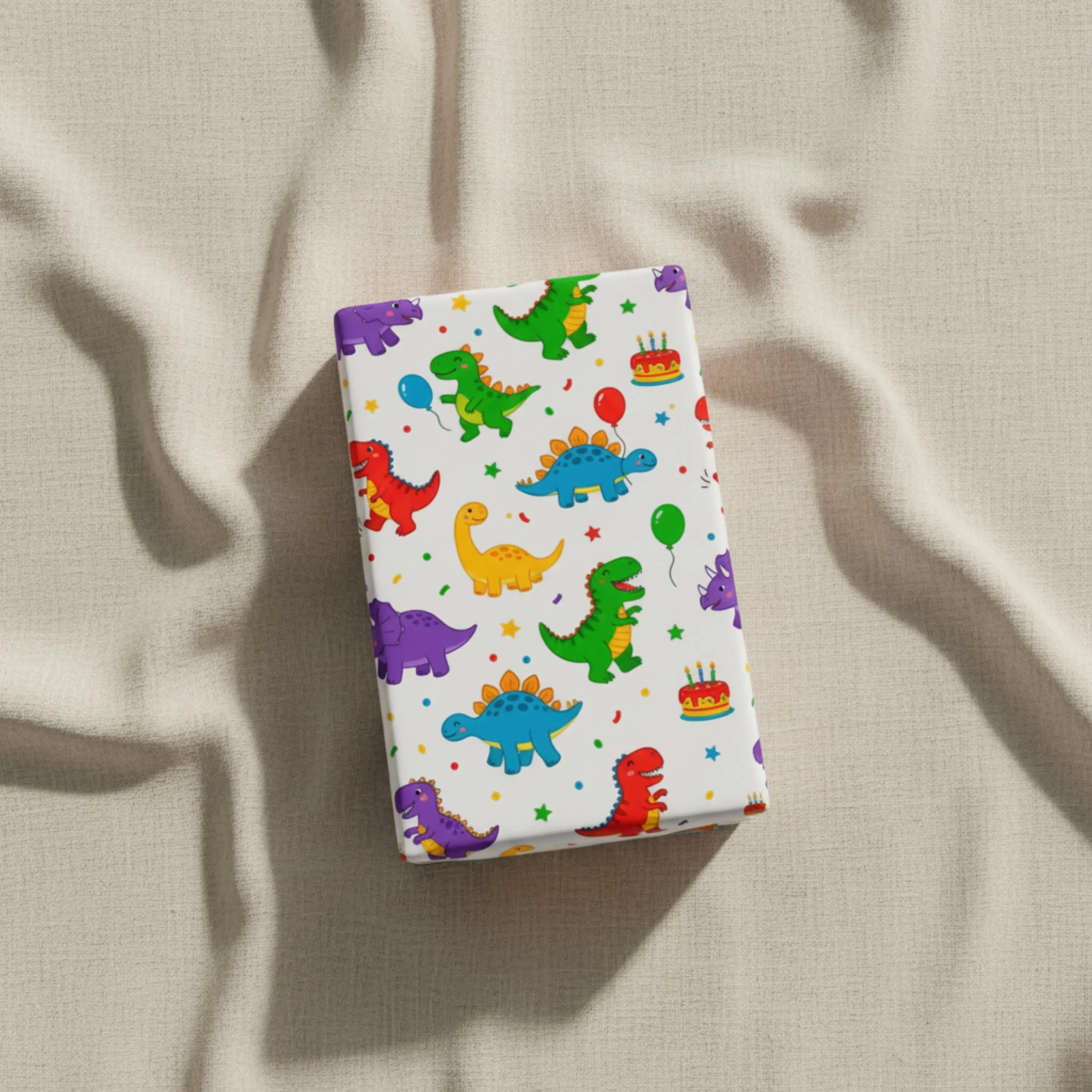 Dinosaur Wrapping Paper, Kids Birthday Gift Wrap, Colorful Cartoon Dino Party Paper Roll