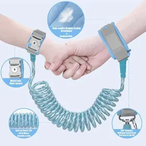 2M Kids Anti-Lost Wristband Leash with Safety Lock, 360° Rotating Spring Rope Child Safety Harness Keychain for Outdoor Travel