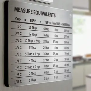 Stainless Steel Fridge Magnet, Magnetic Scale Plate, Baking Unit Conversion Comparison Table, Measuring Cup Measuring Spoon Accessories, Decor, Refrigerator Decorating Magnet, Higher End Fridge Magnets