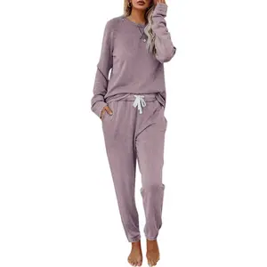 Imily Bela Women's Solid Sweatsuit Set 2 Piece Long Sleeve Pullover & Drawstring Sweatpants Comfortable Fashionable Sport Outfits