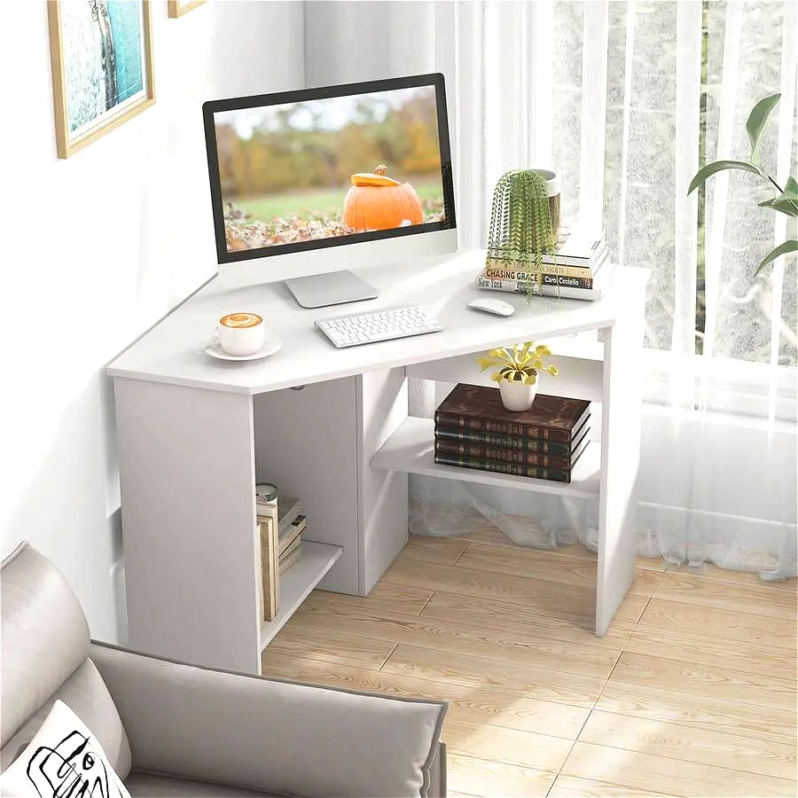 Corner Computer Desk Triangle Writing Workstation W/ Storage Shelf
