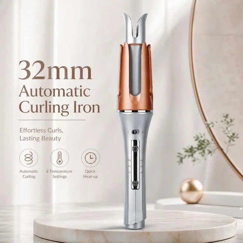 Curling Iron - Automatic Antiburn Dual-Temp Electric Hair Curler for Wavy Hair Styling & Large Curls, with Free Tools & Fringe Clip Attachmenthair tools,curly hair hair tools,curly hair,ceramic curling iron,precise curling
