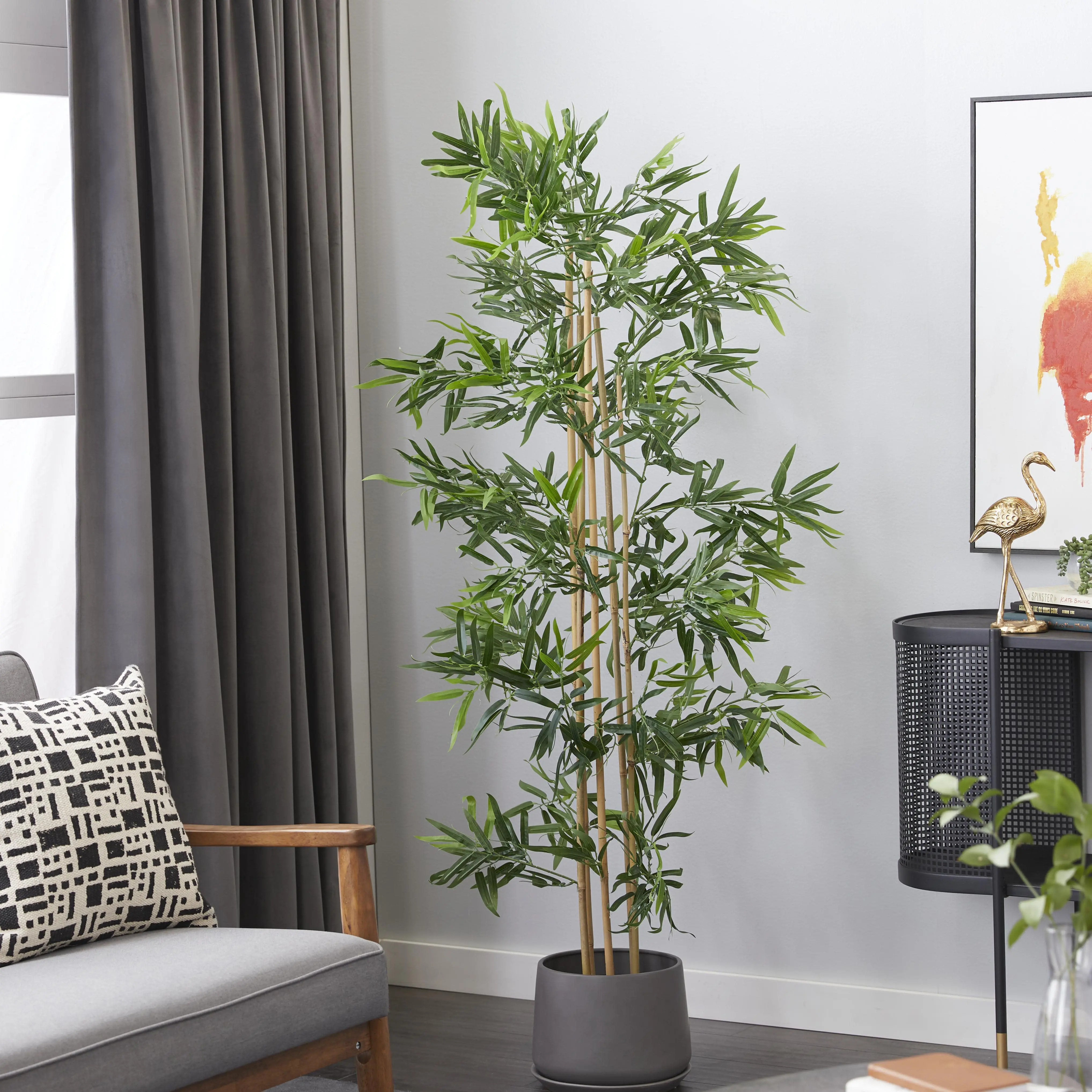 34x32x72" Artificial Bamboo Tree with Realistic Green Faux Foliage, Black Plastic Pot - Indoor Outdoor Home Decorative Plant for Home Supplies, Realistic Leaves