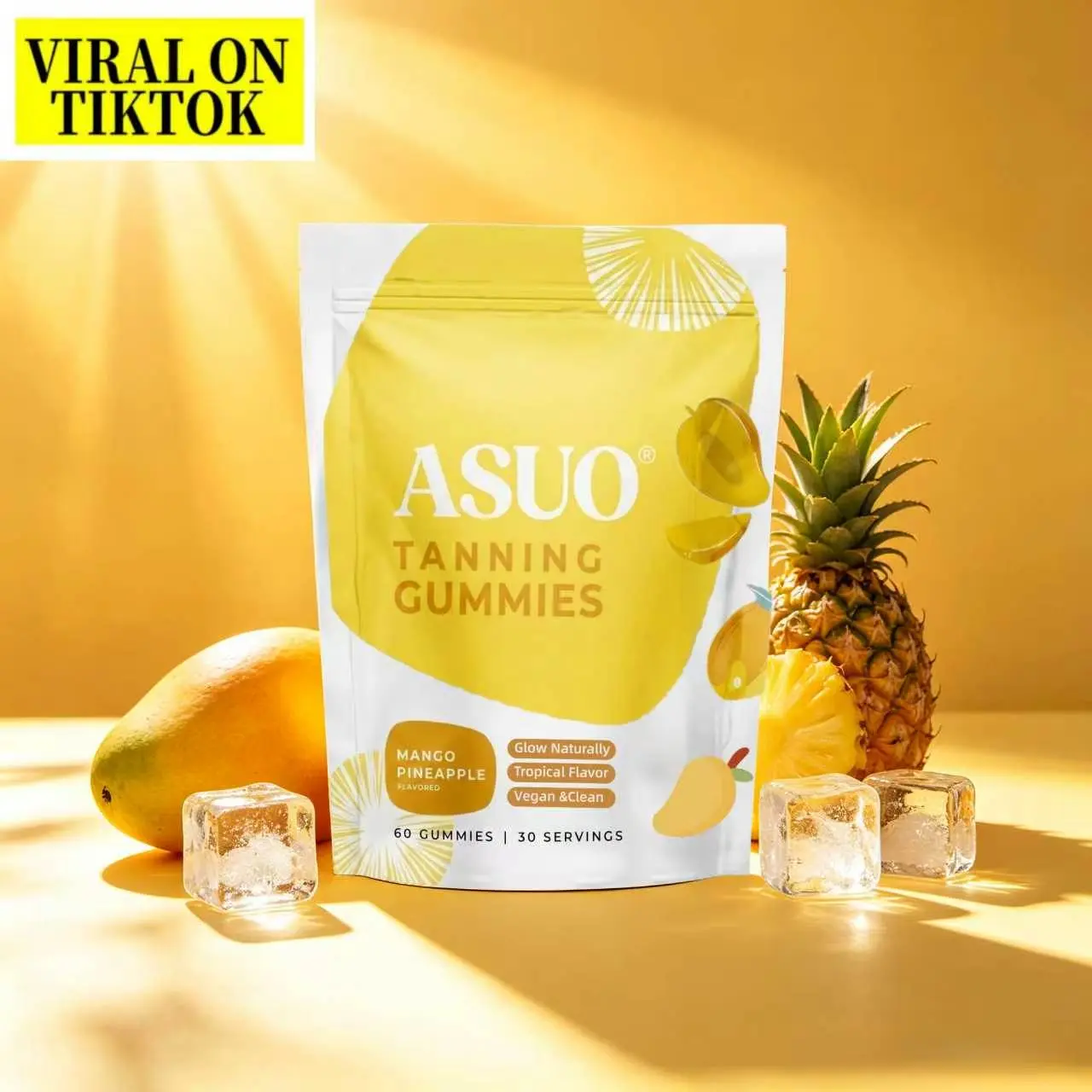 ASUO Natural Vegan Chewable Tanning Gummies for Women & Men - Oral Sunless Self-Tan Supplement Alternative to Tanning Pills, Fast-Acting Melanin Boost with Beta Carotene, Astaxanthin, Lycopene, Niacinamide, Antioxidant Hair & Nail Care Edible Fitness, Die