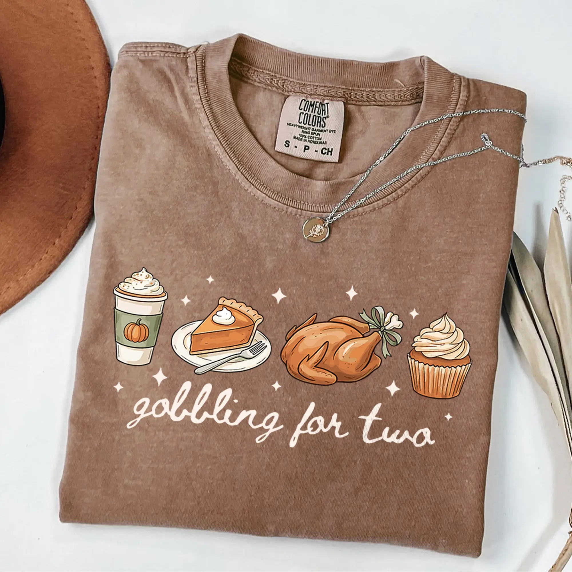 Gobbling For Two Pregnant Shirt - Funny Thanksgiving Maternity Tshirt, Pregnancy Announcement Fall Shirt, Autumn Gift for New Mom