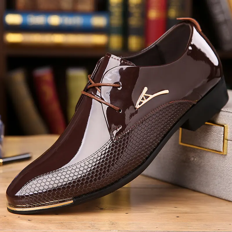 DINAOR Men’s Glossy Oxford Dress Shoes with Metal Accents – Versatile Business/Commuter Footwear