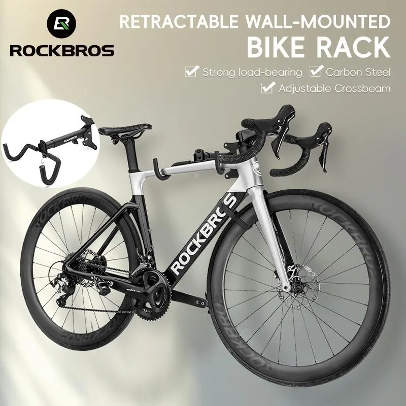 ROCKBROS Bicycle Wall Mount Rack, Heavy-Duty Carbon Steel Hanger for Garage Storage, Foldable & Adjustable (34-44 cm) with Frame Protection, Bicycle Stand Rack, Strong, 15 Kg, 34 Cm To 44 Cm