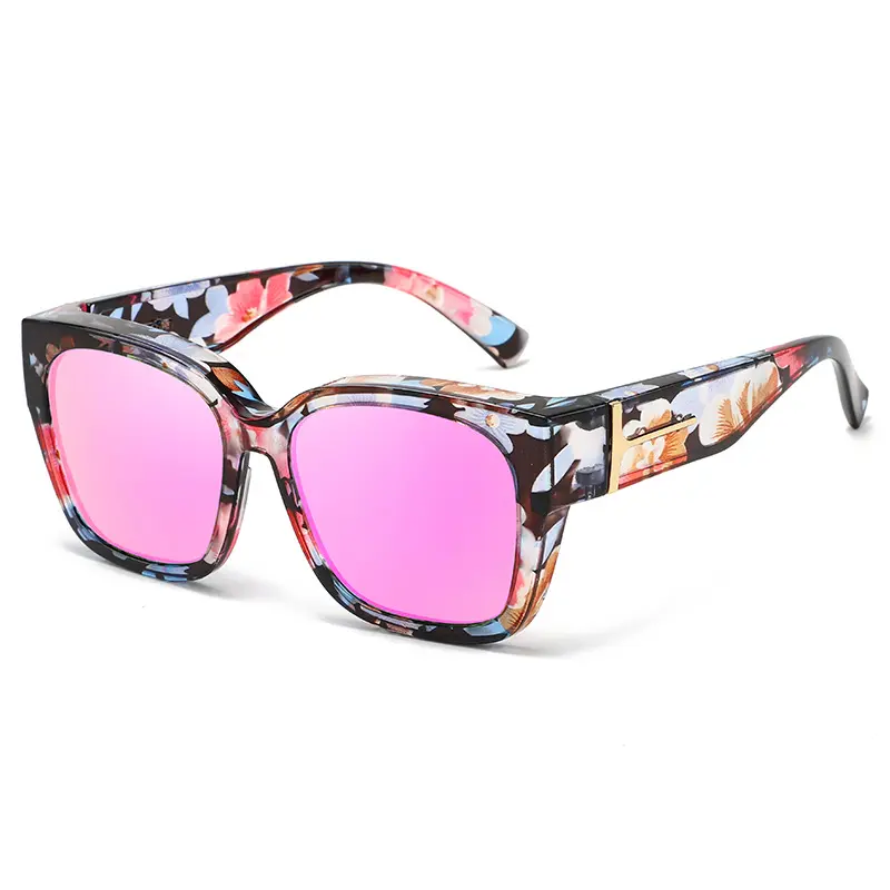 Blue Floral Frame, Pink Coated Lenses