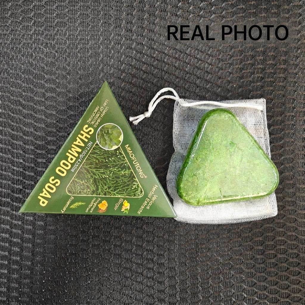 Nature Triangle Shampoo Bar Nature Seven Green Soap Shampoo Usman Grass for Healthy Hair Growth Calming Strengthens Hair Reduces Loss for Women & Men