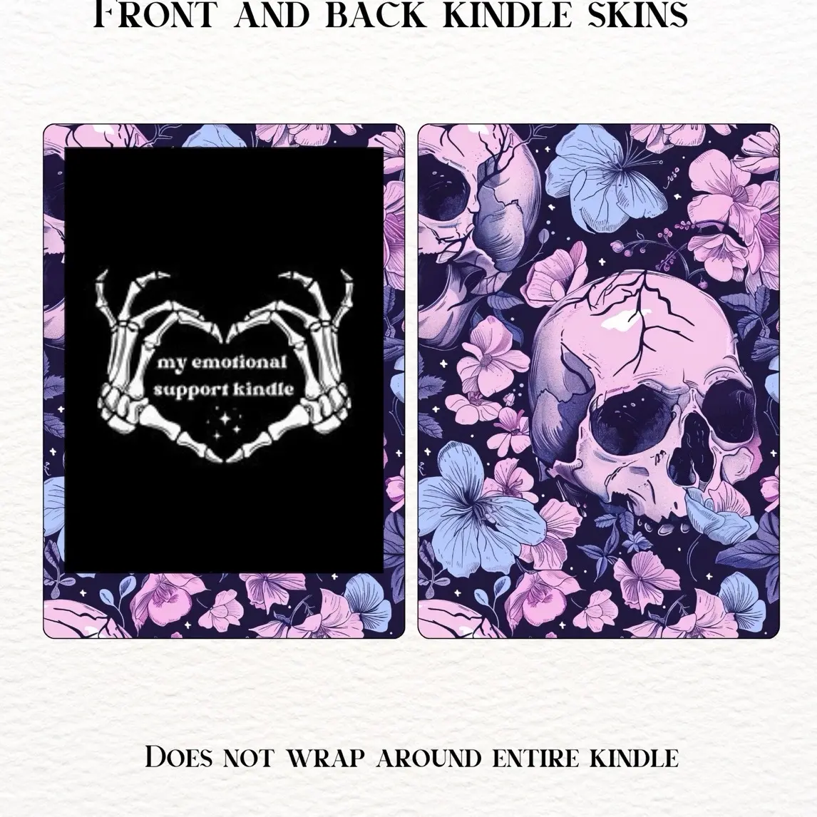 Kindle Tablet Adhesive Vinyl Stickers - 2-Piece Skins (Front & Back Peel-and-Stick), Purple Halloween Dark Romance Skull Art, Easy Removal, Adhesive Vinyl Decal, None, No Battery Needed