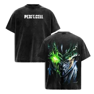 Perfect Cell DBZ Vintage Washed Oversized Anime T-Shirt, Bio-Android Evolution Graphic Tee, Green Aura Streetwear, Heavyweight Cotton Unisex Gift  Shortsleeve Casual Crewneck Round Neck Tropical Man Menswear