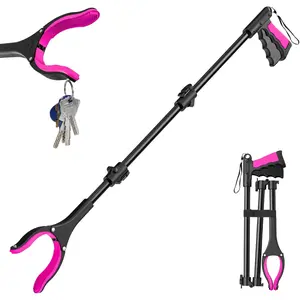 36" Grabber Reacher Tool, Foldable Reacher Grabber Pickup Tool with 360° Rotating Jaw & Two Magnets, Extra Long Trash Picker Upper Grabber, Lightweight Grabbers for Seniors, Pink