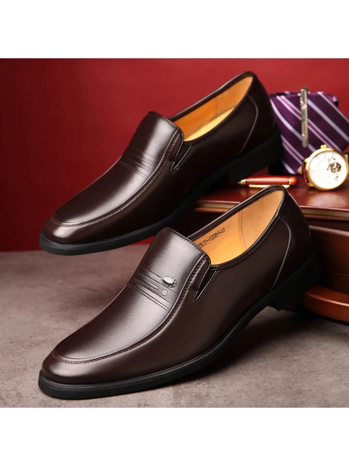 Men's Business Casual Dress Work Shoes Soft Material Rubber Metal Buckle Detail, Business Style Shoes, Comfortable Office Work Wear & Formal Events, Plain Design for All Seasons Footwear Closed
