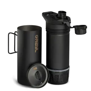 Titanium 24 oz Water Purifier Bottle with Cooking Lid - Filter for Hiking, Camping, Survival, Travel