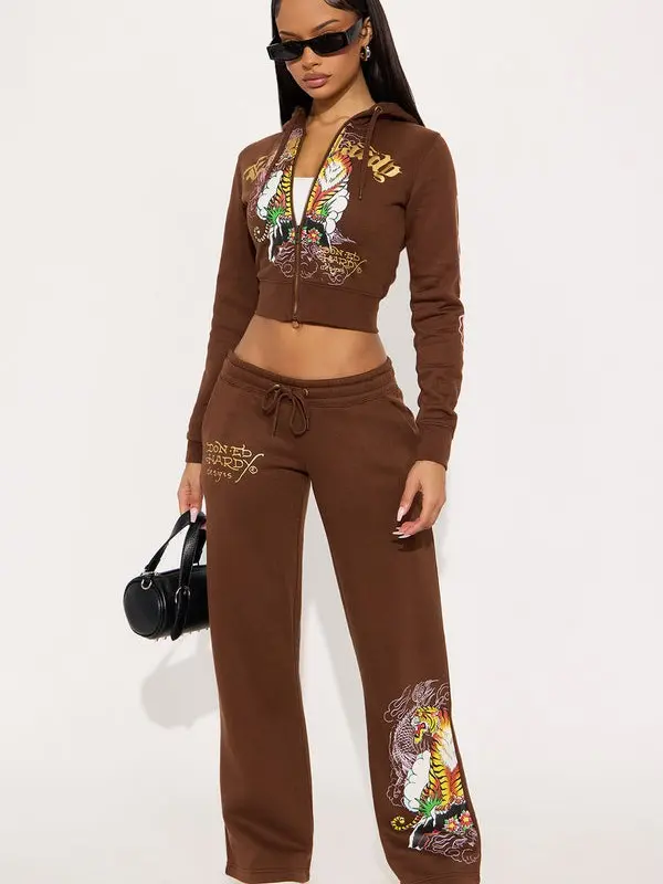 Women's Trendy Chic Tiger Peak Wide Leg Pants - Brown, Comfortable Casual Womenswear Bottoms, Hand Wash Only Pants