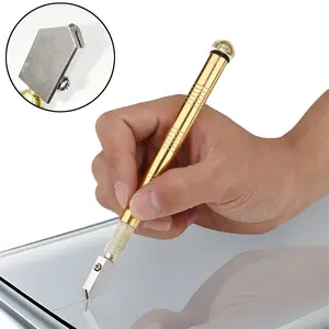 Glass Cutter with Diamond Head & Steel Blade for 3-12mm Glass, Pencil Style Oil Feed Carbide Tip, Anti-Slip Handle  for Glass Tiles Mirror Cutting