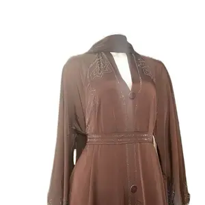 Dubai Abaya with Floral Embroidery and Gold Accents - Fashionable Women's Wear