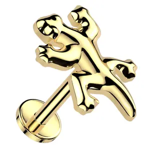Gold PVD Gecko Internally Threaded Titanium Labret